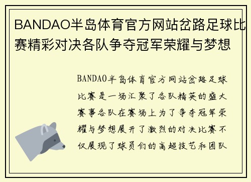 BANDAO半岛体育官方网站岔路足球比赛精彩对决各队争夺冠军荣耀与梦想