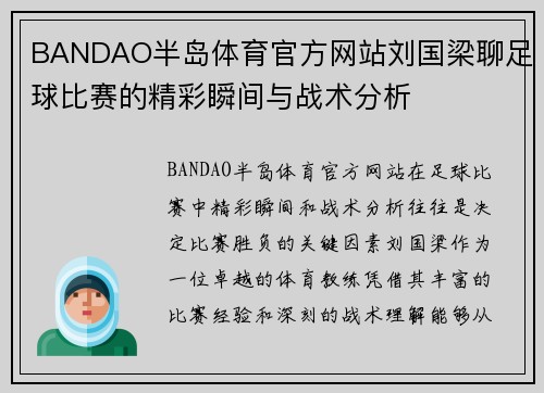 BANDAO半岛体育官方网站刘国梁聊足球比赛的精彩瞬间与战术分析