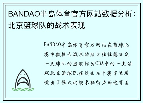 BANDAO半岛体育官方网站数据分析：北京篮球队的战术表现