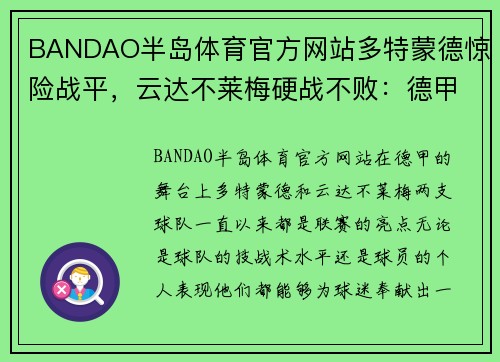 BANDAO半岛体育官方网站多特蒙德惊险战平，云达不莱梅硬战不败：德甲劲旅的角逐与荣耀