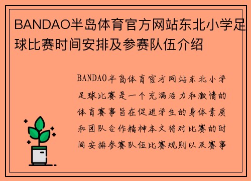 BANDAO半岛体育官方网站东北小学足球比赛时间安排及参赛队伍介绍